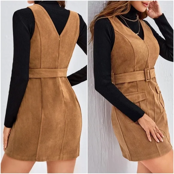 Minimalist Zipper Pocket Corduroy Dress - Picture 3 of 3